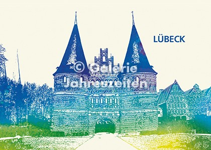 Lübeck Holstentor blau auf weiß