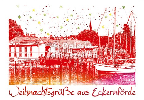 Weihnachtskarte Eckernförde Hafen und Siegfried-Werft