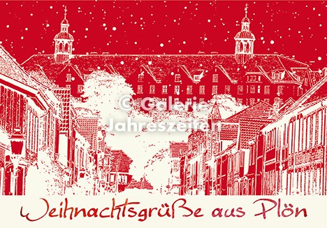 Weihnachtskarte Plön Stadt mit Schloss