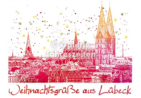 Weihnachtskarte Lübeck Stadt mit Marienkirche