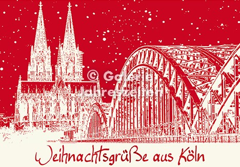 Weihnachtskarte Köln Dom und Hohenzollernbrücke