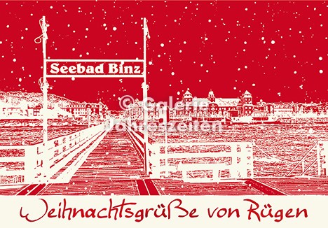Weihnachtskarte Rügen Binz Seebrücke und Strandpromenade