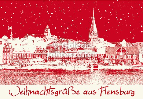 Weihnachtskarte Flensburg Hafen und Stadt