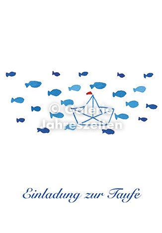 Einladung zur Taufe - blaue Fische