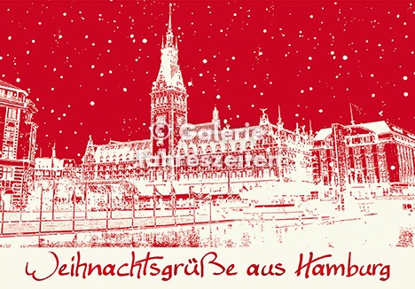 Weihnachtskarte Hamburg Alster und Rathausplatz