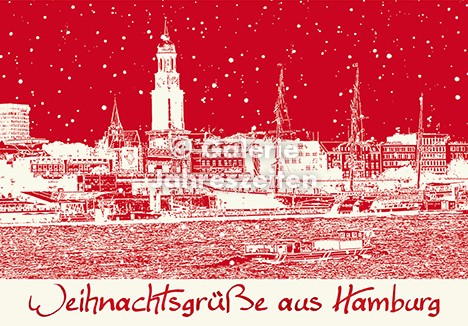 Weihnachtskarte Hamburg Hafen und Michel