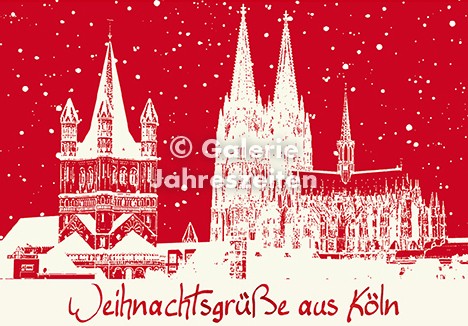 Weihnachtskarte Köln Dom und Groß St. Martin